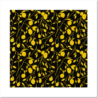 Yellow Lemons Botanical Pattern Fresh Citrus Posters and Art